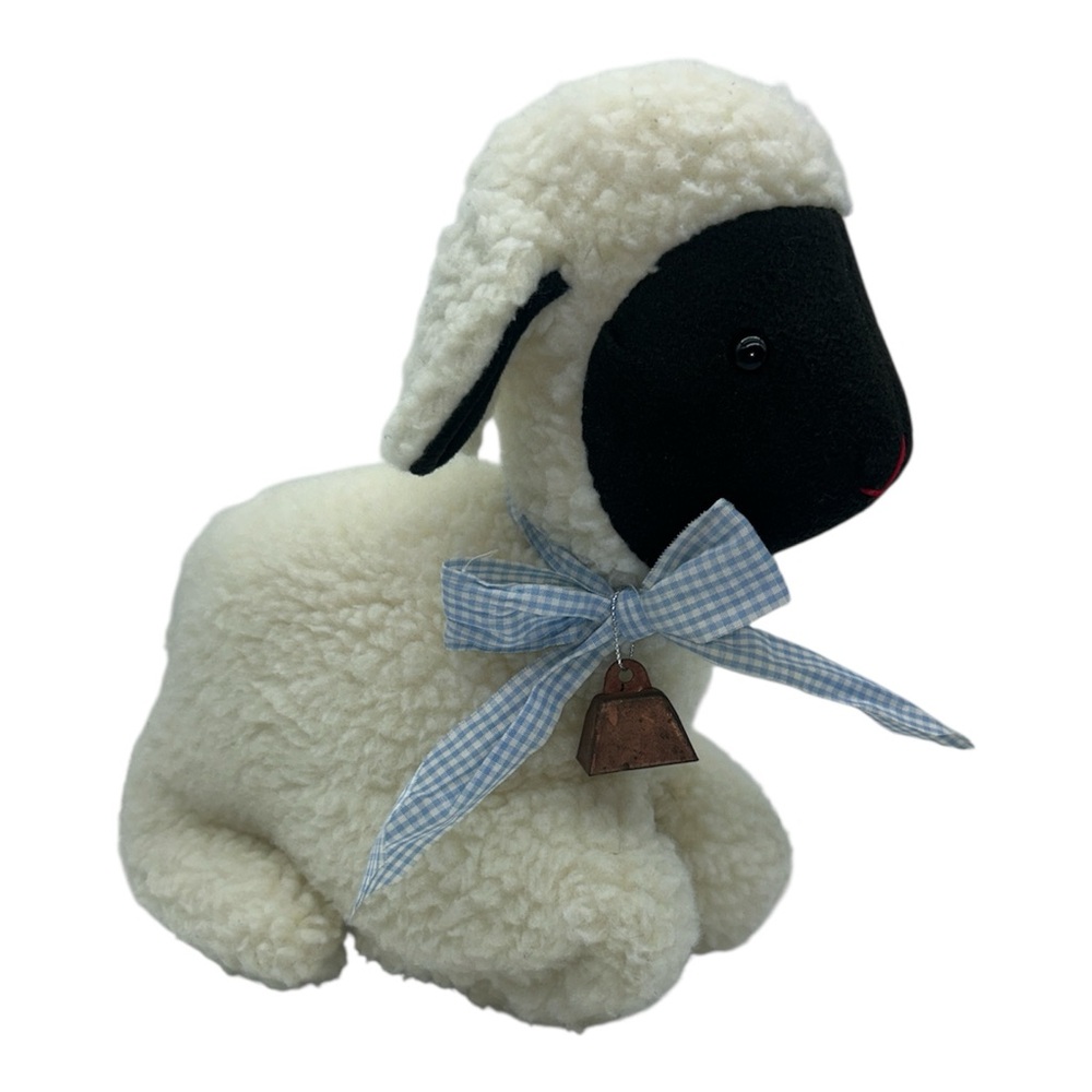 Stuffed Lamb Plush 10.5 Easter plush with Gingham blue bow with bell charm